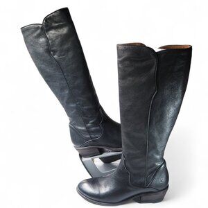 FRYE Carson Western Piping Side Zip Knee High Leather Boots Black Women's 8B